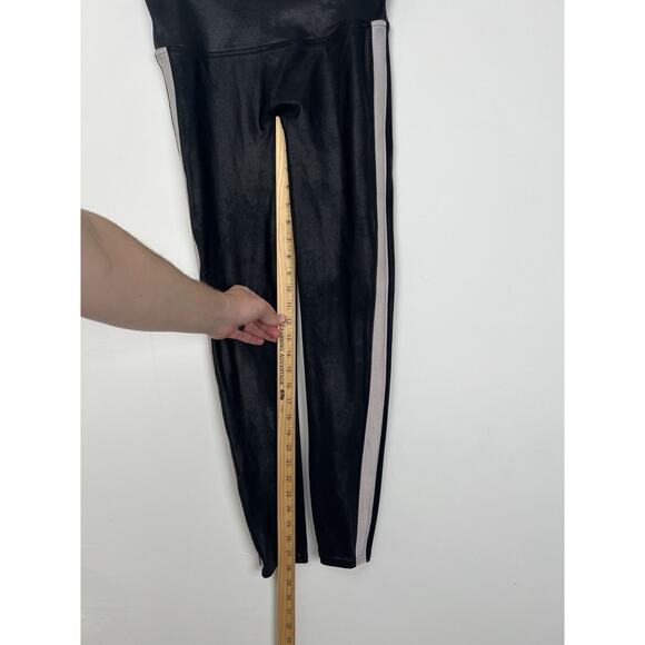 Spanx Black White Faux Leather Side Stripe Tummy Control Leggings SZ L - Picture 6 of 9
